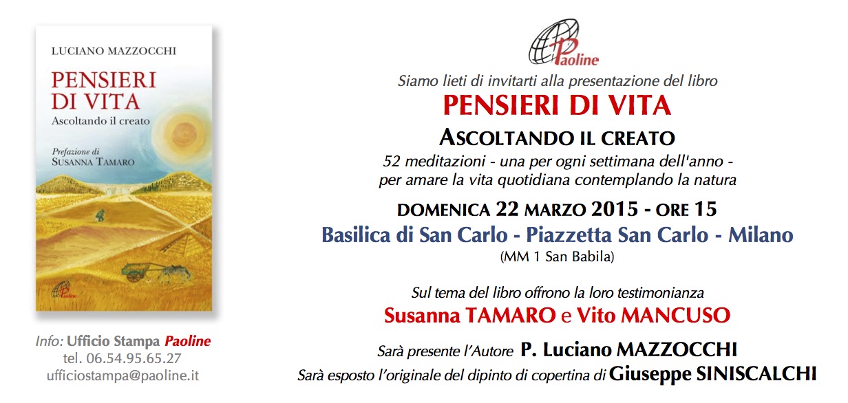 invito presentazione libro PENSIERI DI VITA - Milano 22 marzo 2015