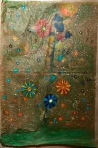 La pura libertà di Dio, la pura libertà dell'uomo - Su carta da pacco recuperata la danza dei colori (dipinto di Giuseppe Siniscalchi)
